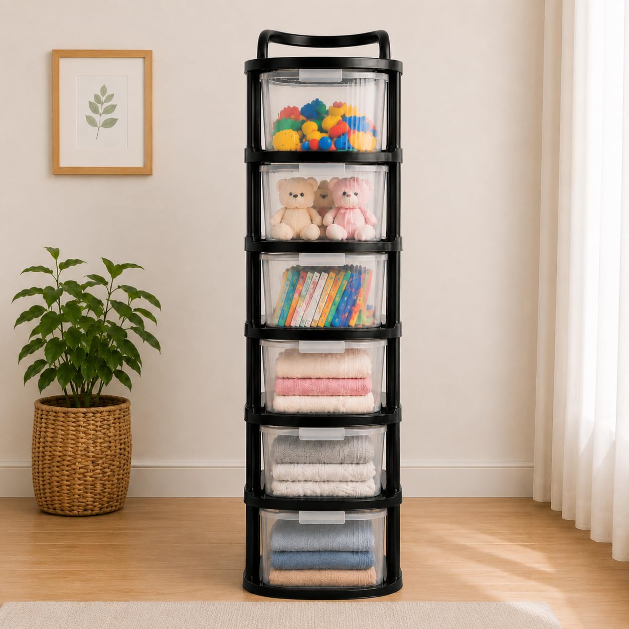 SR 6 Layer Plastic Storage Drawer with Wheels | stackable storage cabinet for Bedroom, Office, Home | Utility storage drawer Organiser for Cosmetics, Kitchen,Toys | multipurpose home storage Organizer-image-40