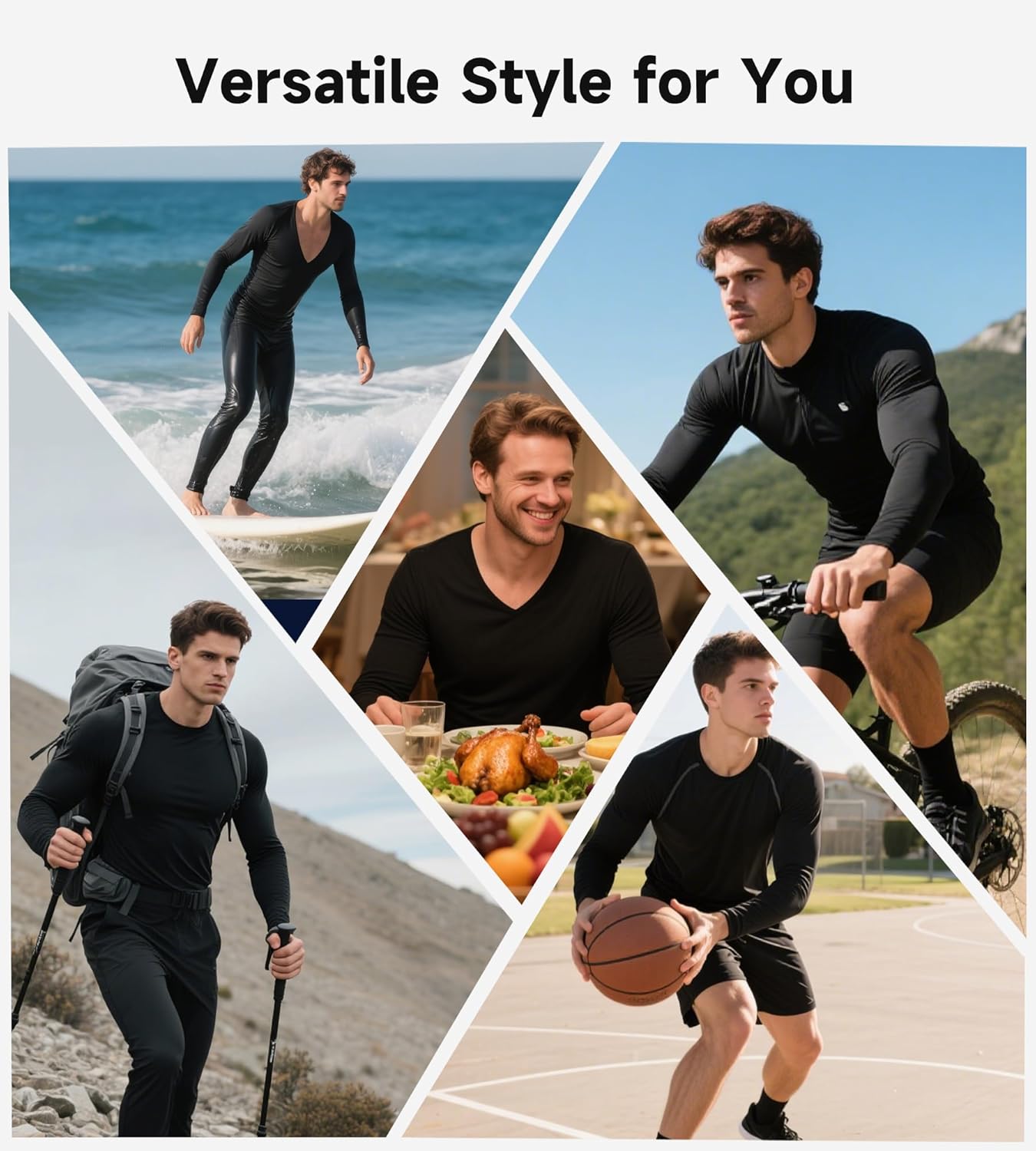 Men's Compression Shirt V Neck Long Sleeve Workout Shirts Cool Dry Fit Athletic Base Layer Tops - Image 7