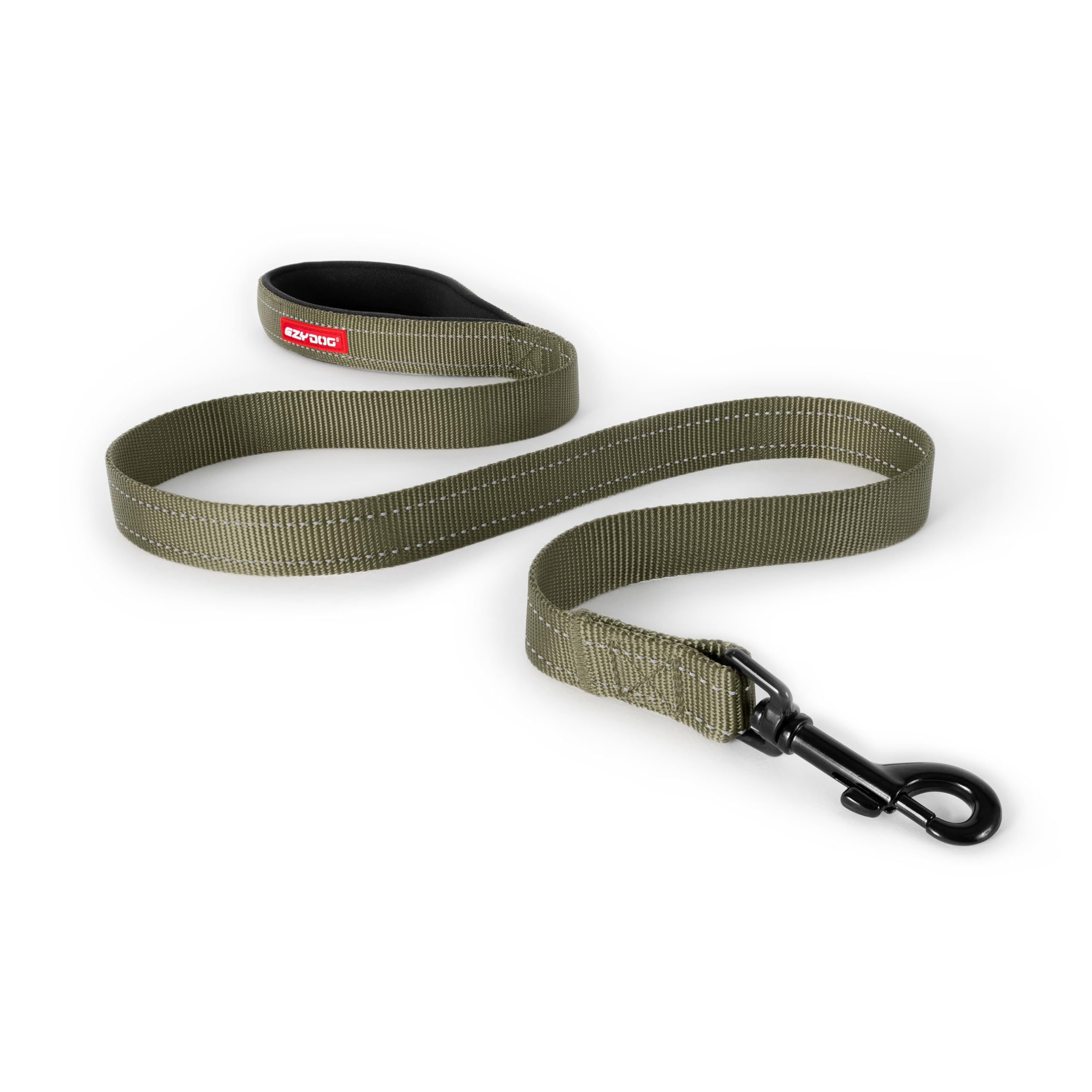 EzyDog Essential Soft Webbing Lead with Neoprene Handle, Reflective, Tough Nylon, Carbon Snap Clip (120cm, Khaki)