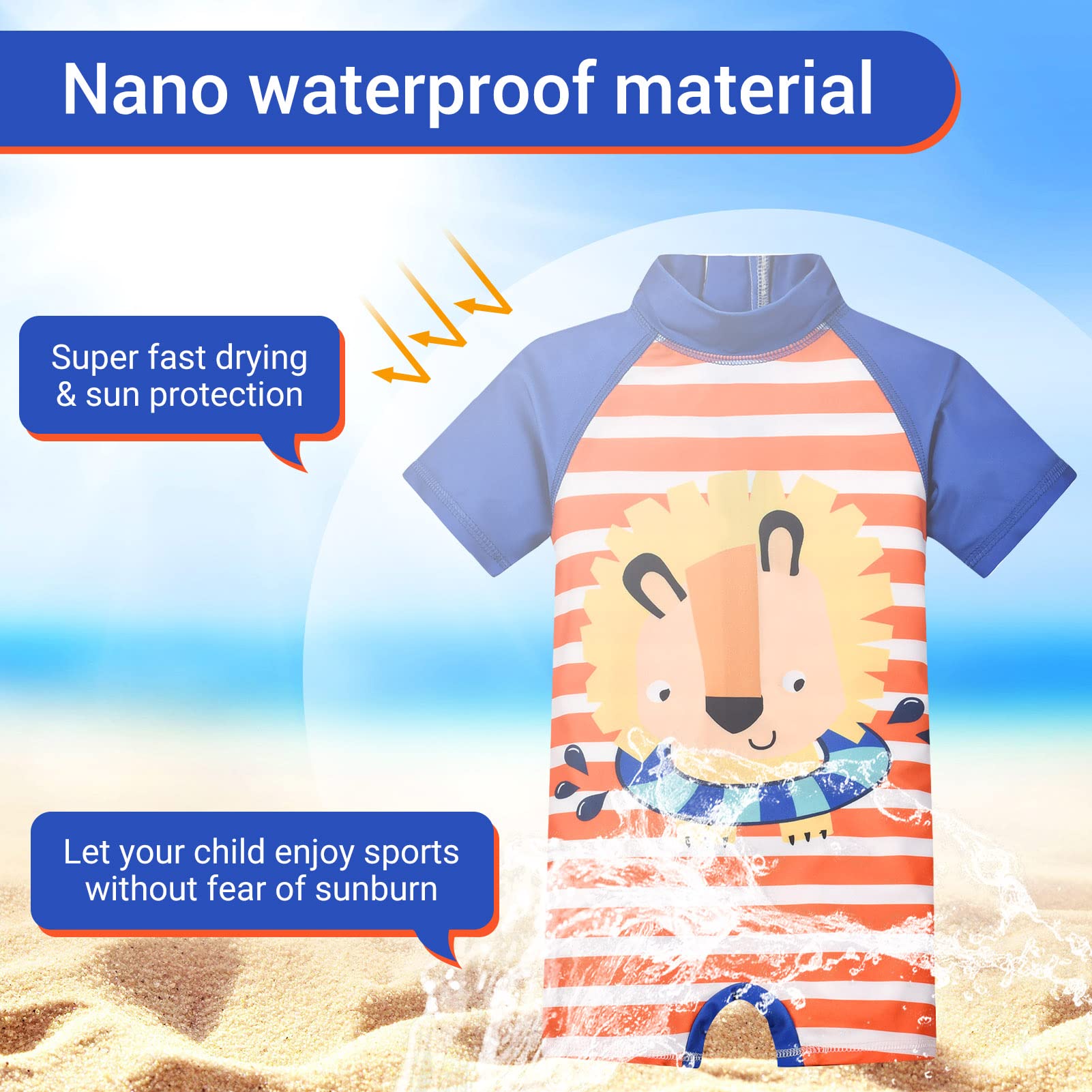 Niños Traje de Baño Bañador Una Pieza Protección Solar Ropa de Natación UPF 50+ Bebé Niño Natación Bañarse Ropa de Playa Trajes de Neoprenos Manga Corta ​con Cierre
