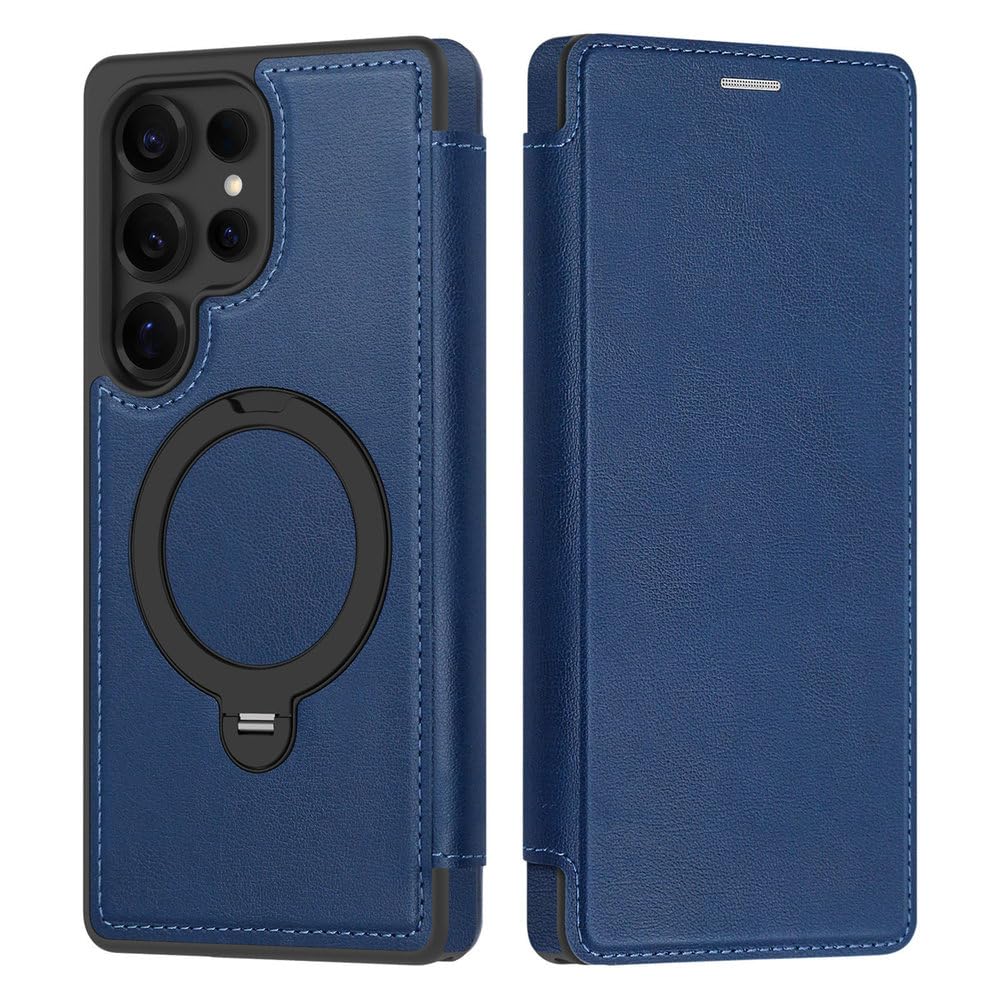 Custodia a libro in pelle con supporto magnetico girevole a 360° per Samsung Galaxy S26 S25 S24 S23 S22 Ultra, con ricarica wireless, anti-caduta e protezione, blu royal, per Samsung Galaxy S26 Plus