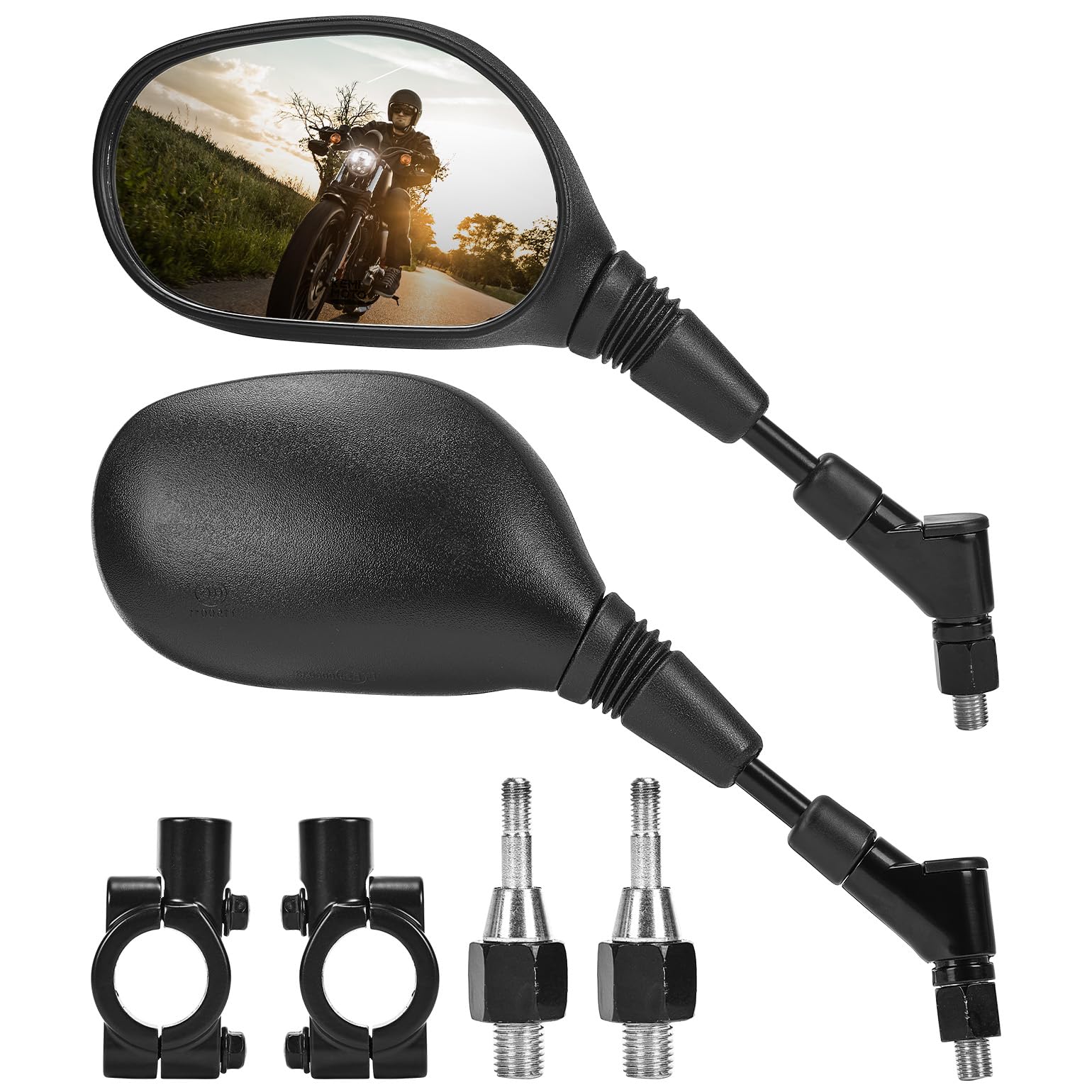 KEMIMOTO E24 Rétroviseur Moto Homologués, Vue Haute Résolution et Grand Angle, Boîtier ABS Résistant Aux Chocs et en Plastique Résistant Aux Chocs, avec Vis 10 mm
