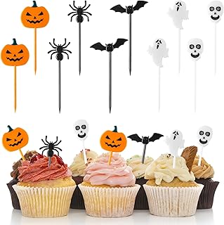 100pcs Plastic Halloween Toothpicks Cupcake Topper Cake Decorations Picks for Fruit Appetizer Halloween Party Favor Supplies