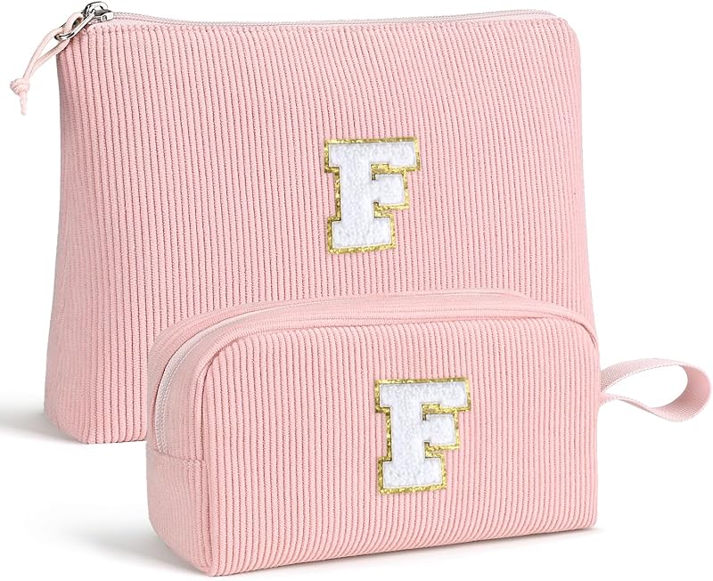 Gomens Conjunto com 2 Necessaires de Maquiagem com Inicial, Rosa F
