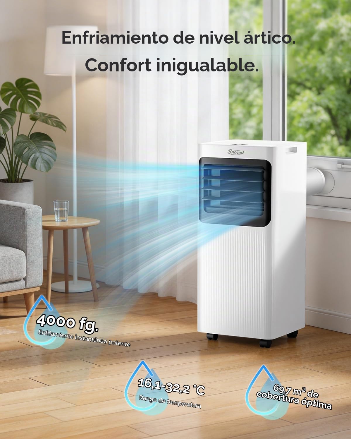 Aire acondicionado portátil 16000 BTU para habitación grande de hasta 750 metros cuadrados Ft., CA inteligente 5 en 1 con aplicación WiFi, control remoto, enfriamiento rápido, deshumidificador
