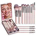 BS-MALL Makeup Brushes Foundation Powder Concealers Eye Shadows Makeup Set with LED light Mirror 14 Pcs Mini Makeup Brushes (APINK)