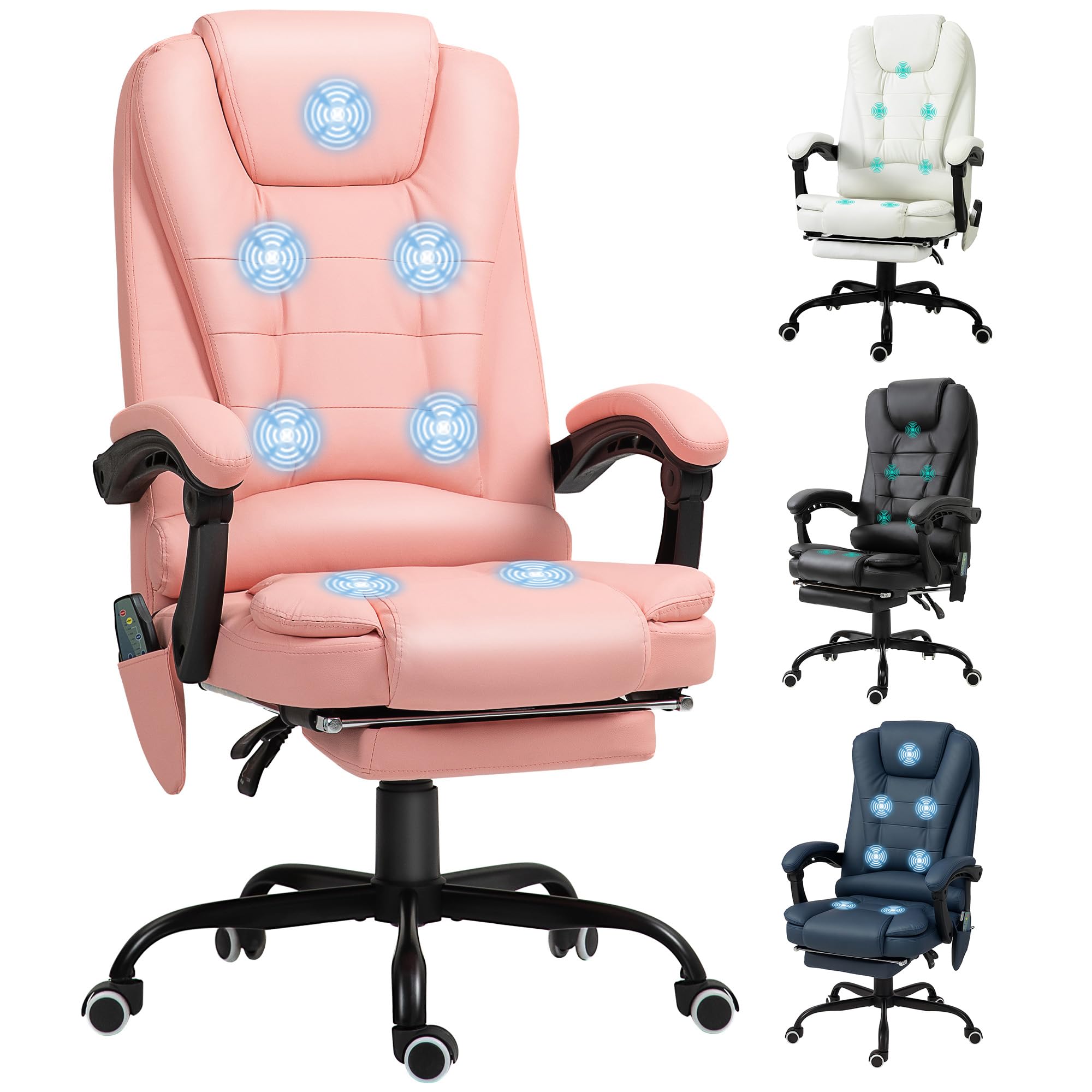 Vinsetto Silla de Oficina con 7 Puntos de Masaje Silla de Masaje Giratoria Silla de Escritorio con Reposapiés Retráctil Altura Ajustable Control Remoto y Tejido de PU Rosa