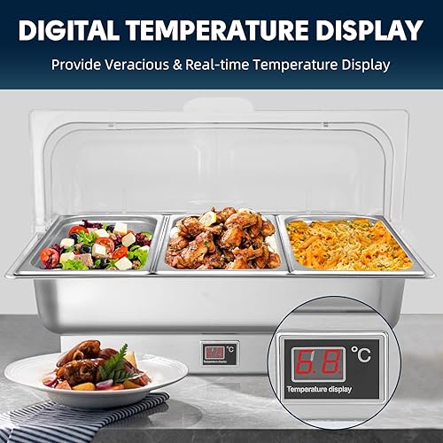 Miniatura 3 de Plato eléctrico para rozar, 3 x 3 cuartos de galón, juego de bufé eléctrico con perilla giratoria, temperatura ajustable, servidores de buffet