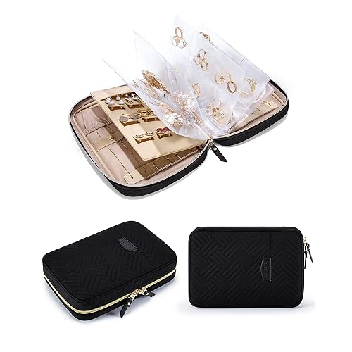 BAGSMART Jewelry Travel Organizer Case Transparent Jewelry Storage Book Ring Binder Jewelry Bags Clear Booklet Zipper Pouch Bag for Necklaces, Earrings, Rings, Bracelets, Black