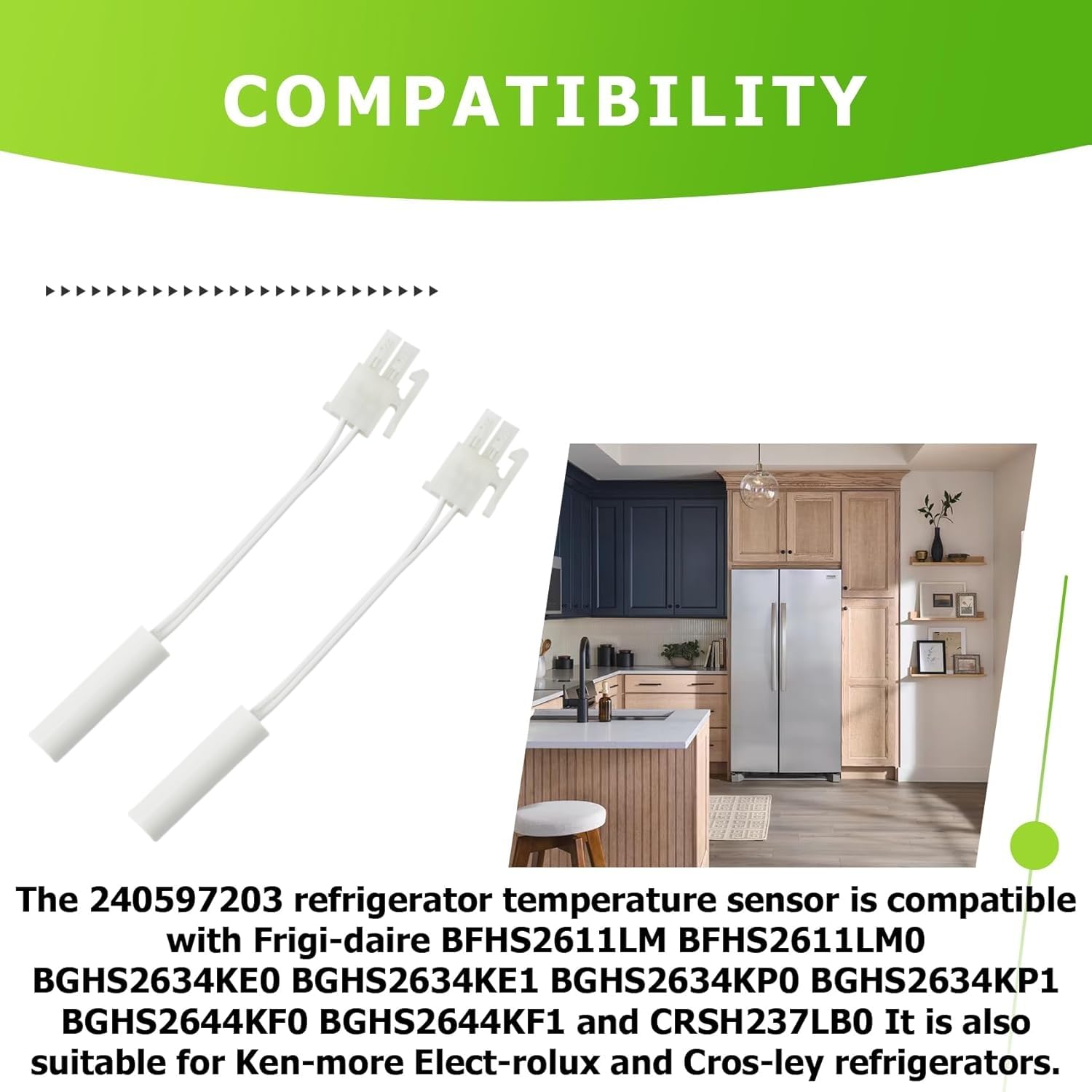 2 Pack 240597203 Refrigerator Temperature Sensor Compatible with Frigidaire