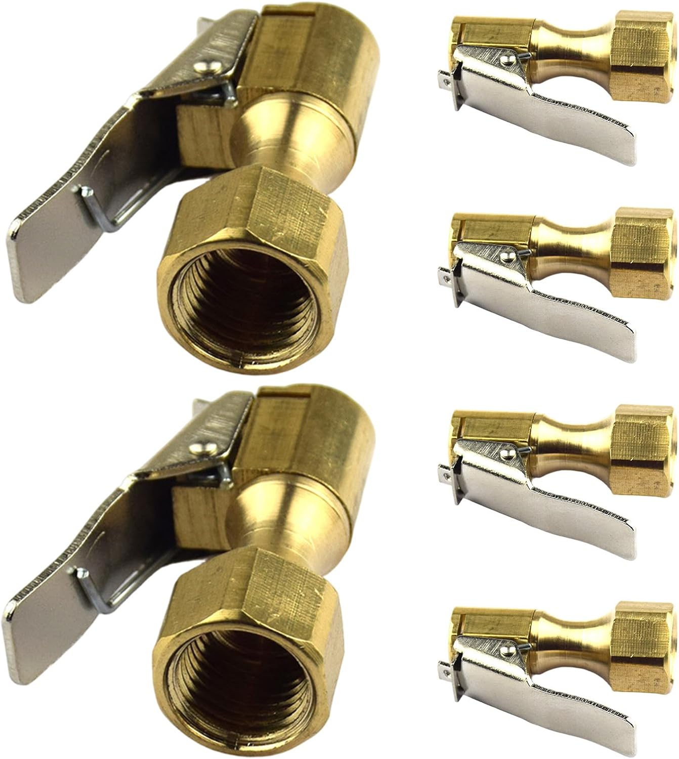 6pcs Brass Female Air Chuck Locking Tire Inflator with 1/4" Npt Thread, Heavy Duty Clip-on Air Nozzle Adapter for Vehicle Tire Compressor Pumps
