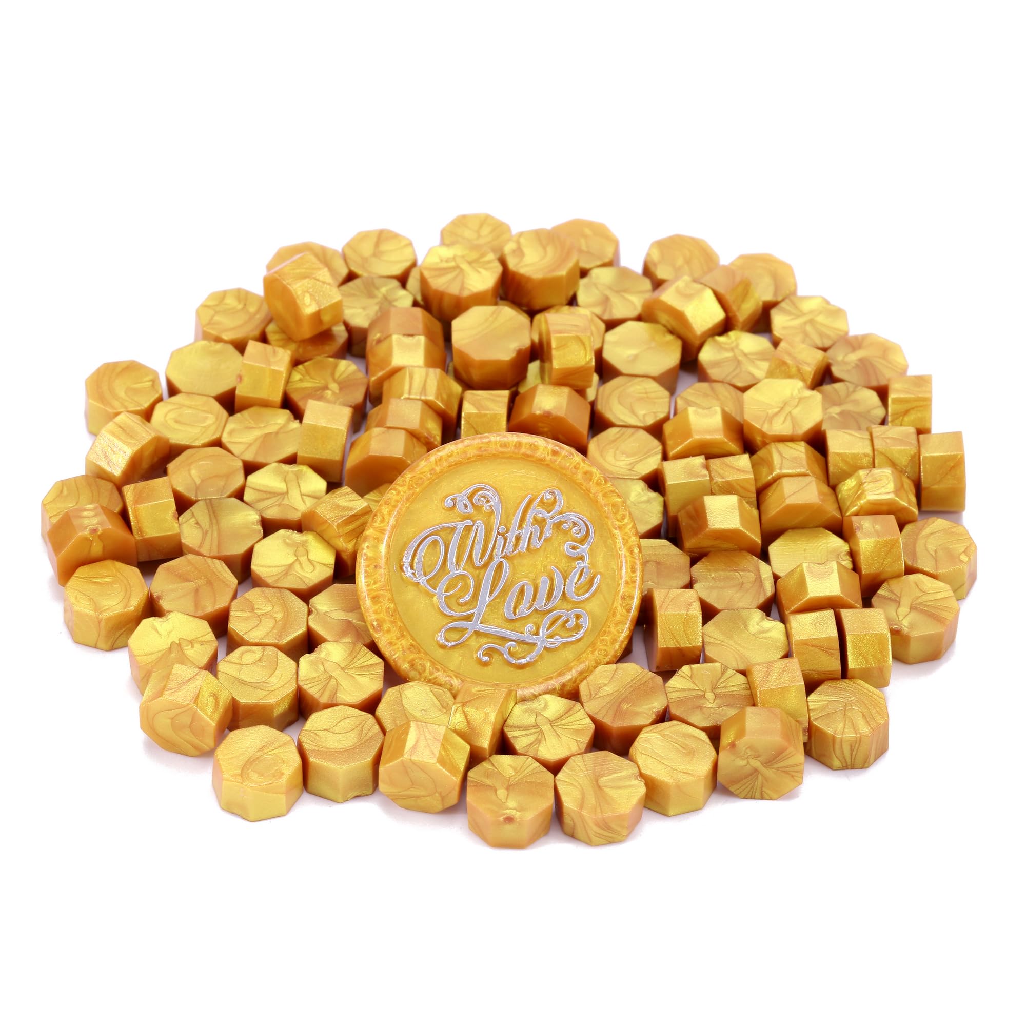 Gold Wax Seal Beads, Yoption 150 Pieces Octagon Sealing Wax Sticks Beads with Candle Melting Spoon for Wax Seal Stamp (Gold) 3