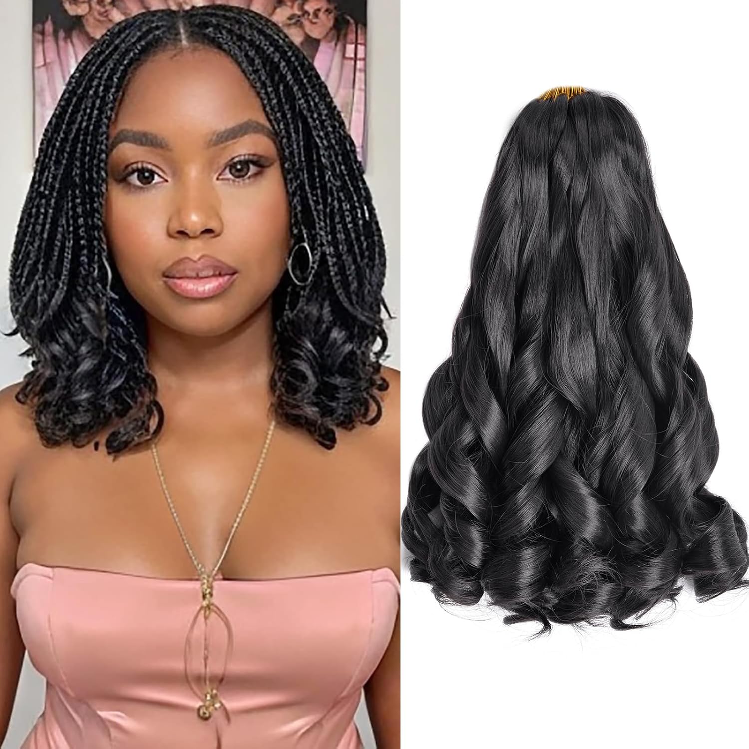 French Curl Braiding Hair 12 Inch 8 Packs Natural Black Curly Braiding Hair Pre Stretched 50g/pack Loose Wavy Crochet Hair Synthetic Hair Extensions for Black Women (12 inch,8 packs, 1B) 12 Inch (pack of 8) 1B