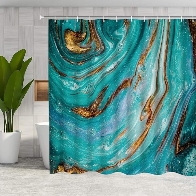DMTTY Abstract Marble Shower Curtain Black Gold Jade