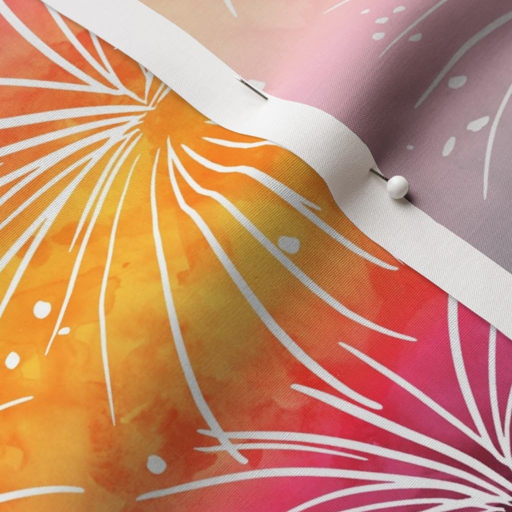 Spoonflower Fabric - Fireworks Sunset Beach Watercolor Trendy Summer Hawaii Night Hawaiian Printed on Cotton Poplin Fabric by The Yard - Sewing Shirting Quilting Dresses Apparel Crafts