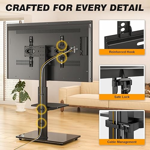 Miniatura 10 de 5Rcom Soporte de suelo giratorio para TV con soporte para TV de 32, 37, 43, 50, 55, 60, 65, 70 pulgadas, pantalla plana o curvada, soporte de TV