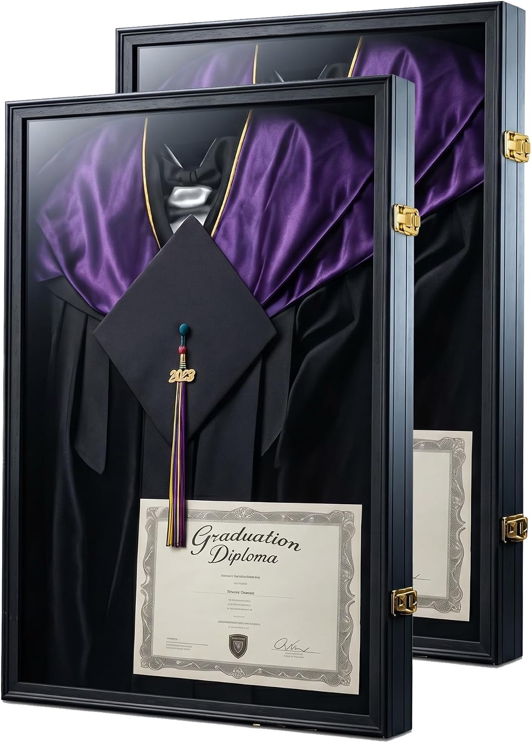 Black 23x31 Graduation Shadow Box, Wall Mounted Lockable Display Frame with Clear Acrylic Door, Holds Graduation Cap, Gown, Diploma, Tassel and All Keepsakes