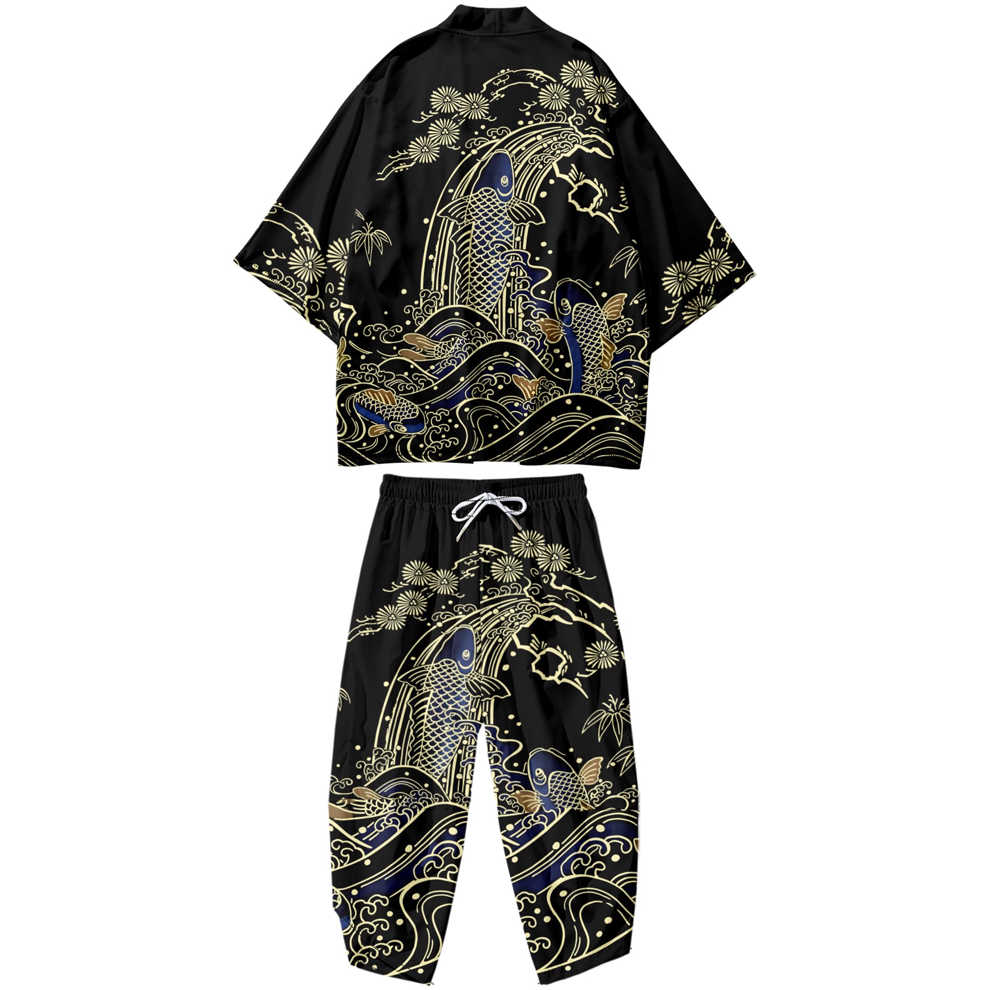 Mens Kimono Set 3/4 Sleeve Haori And Shorts Casual 2 Piece Japanese Outfits