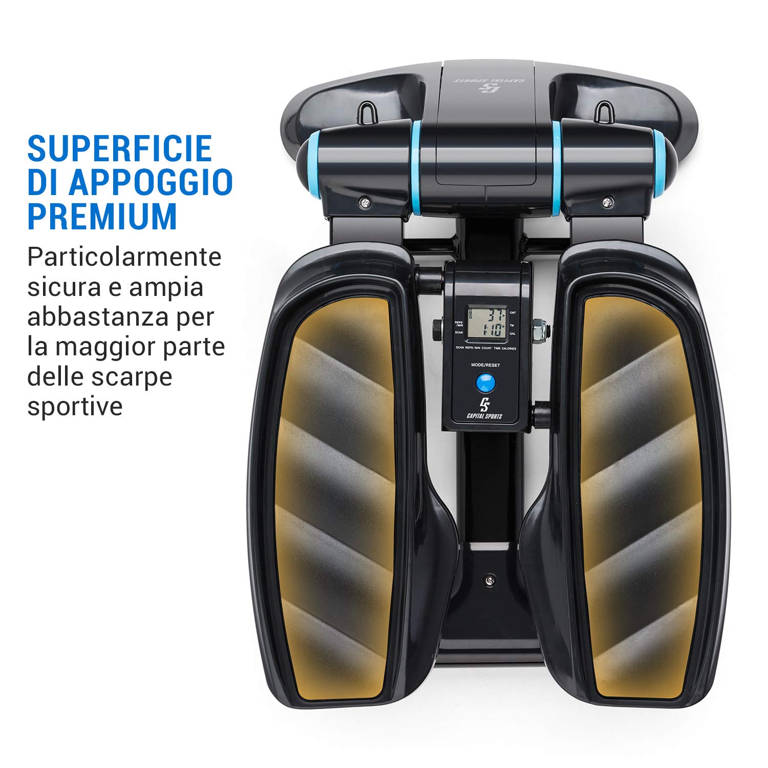 Capital Sports Galaxy Step - Ministepper, Stepper Fitness da Casa, Max: 110 kg, Superfici Premium, Computer Multifunzione con Display LCD, incl. Power Rope, Shock-Absorbing-System Idraulico