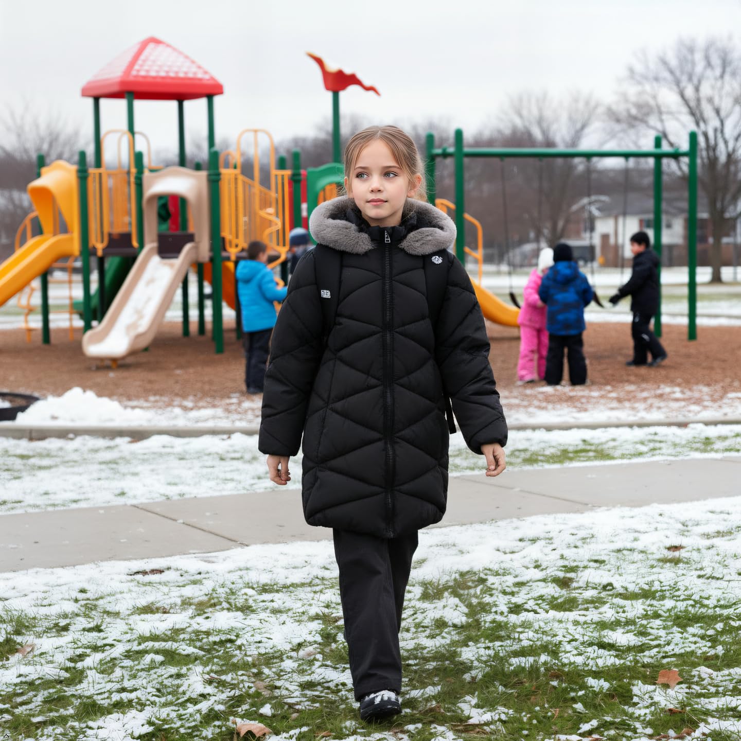 Sunny Sprout Manteau d'hiver avec capuche pour filles - Veste matelassée épaisse pour enfants avec doublure en polaire et manches coupe-vent