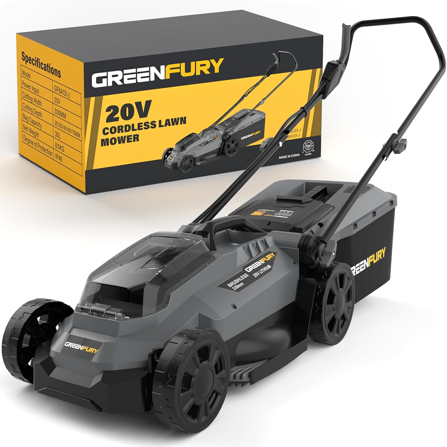 13 Inch Cordless Lawn Mower, Compatible with Dewalt 20V MAX Battery, Brushless Electric Mower with 8 Gallon Grass Bag, 5-Level Height Adjustment, for Small Yard/Garden (Battery Not Included)