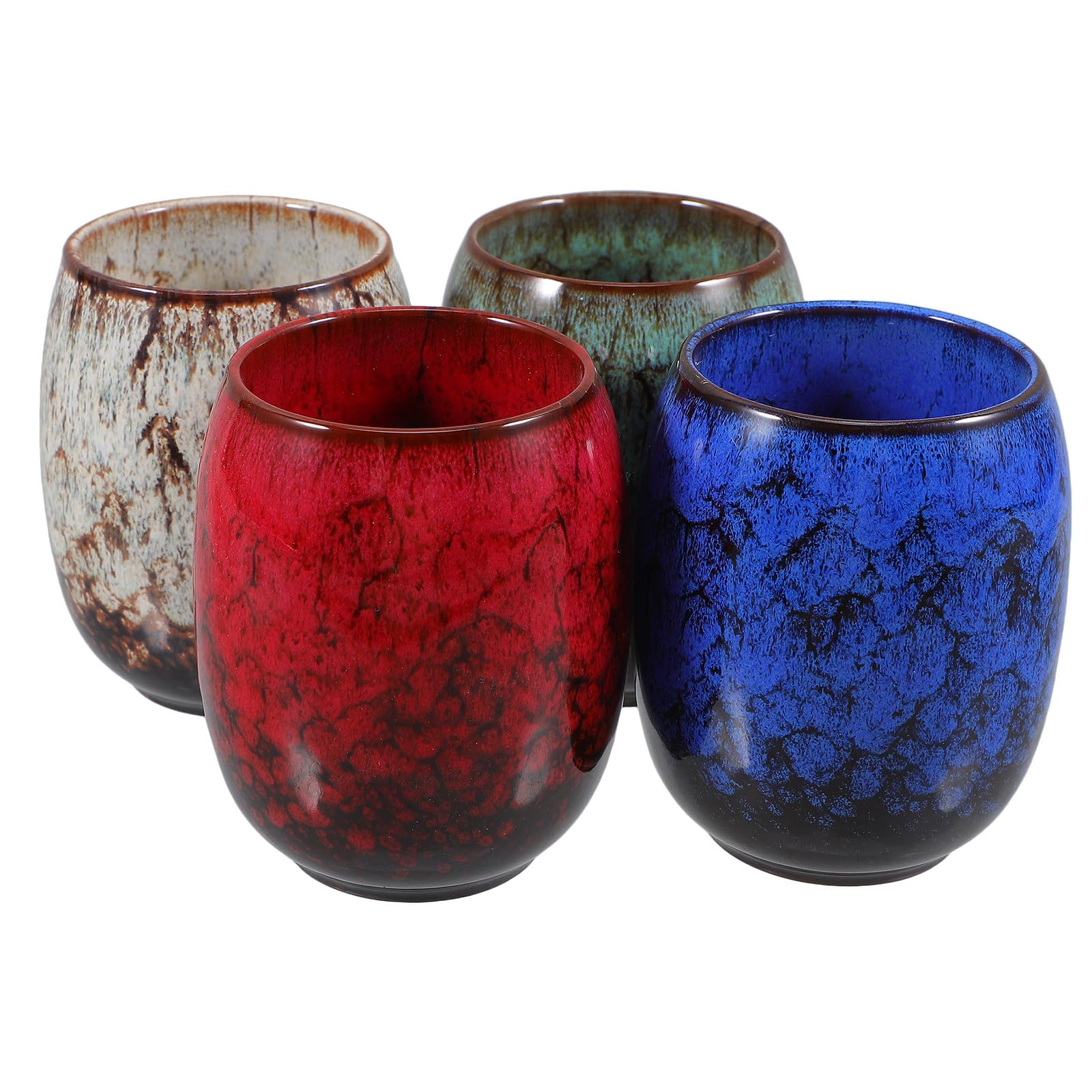 KICHOUSE Tazas de Té Esmalte Tenmoku Único, Estilo Minimalista Embalaje en Caja Juego de 4 de Cerámica Japonesa para Fiestas y Regalos Obsequios