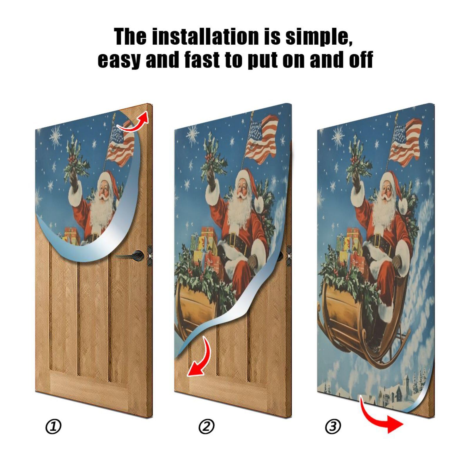 J JOYSAY Christmas Santa Sleigh Door Decorations Door Cover Christmas Door Covers Xmas Front Door Cover Decoration for Party Décor,36x98 in