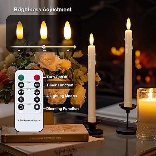 Miniatura 4 de 6 velas cónicas sin llama con temporizador remoto, velas cónicas de color marfil de 7.9 pulgadas con llama parpadeante 3D, velas LED con forma de