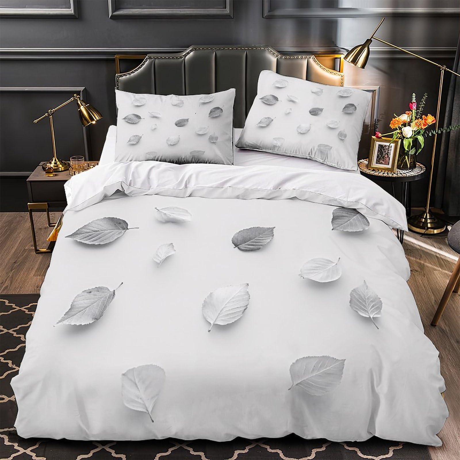 Housse de couette feuilles d'automne lit simple 135x200cm en microfibre douce