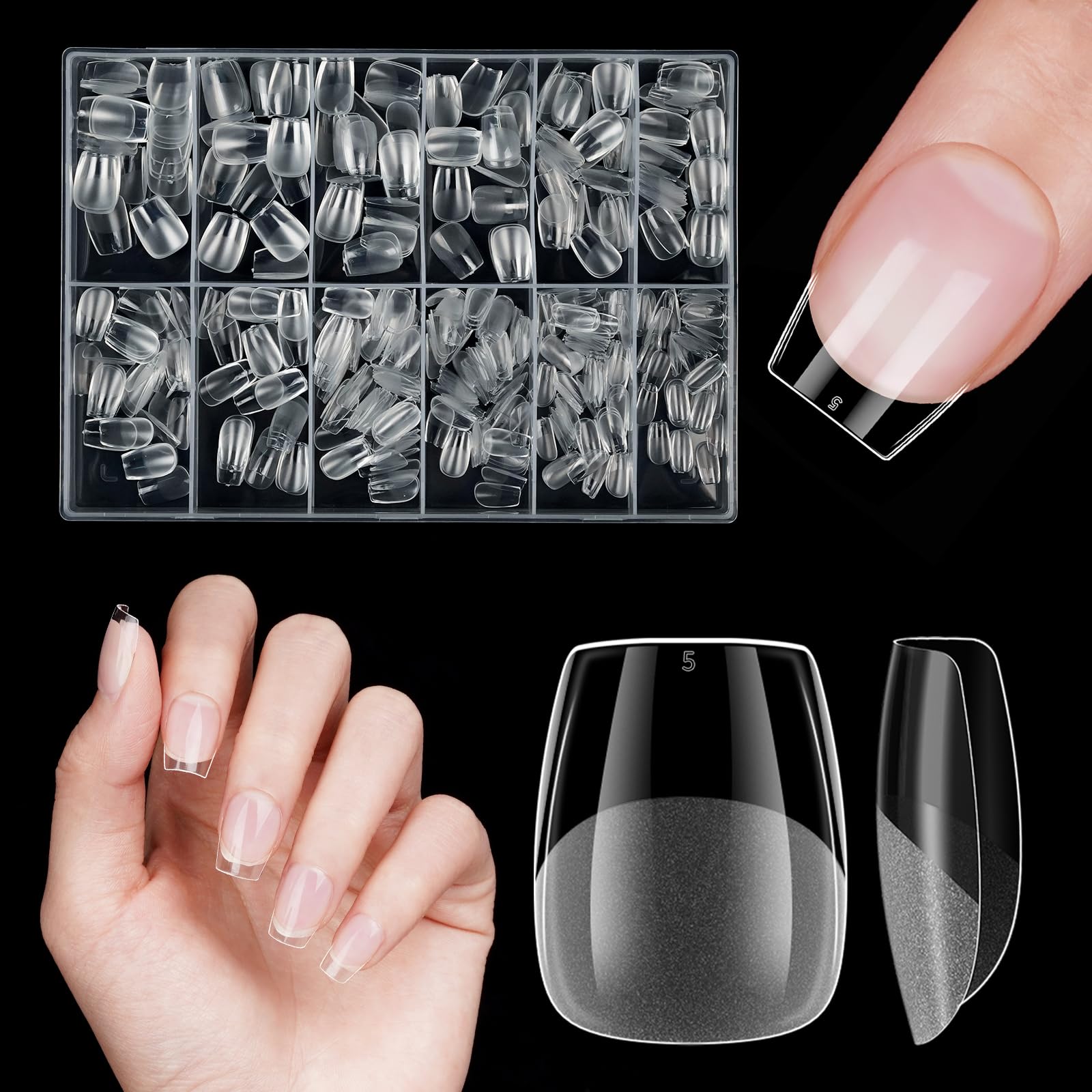 Ballerina Nageltips Ultra Kurze, Venares 500 Stück XXS Coffin Falsche Nägel Tips 15 Größen Full Cover Soft Gel Press on Nails Tips für Gelnägel, Künstliche Gel Nail Tips für Nagelverlängerung mit Box