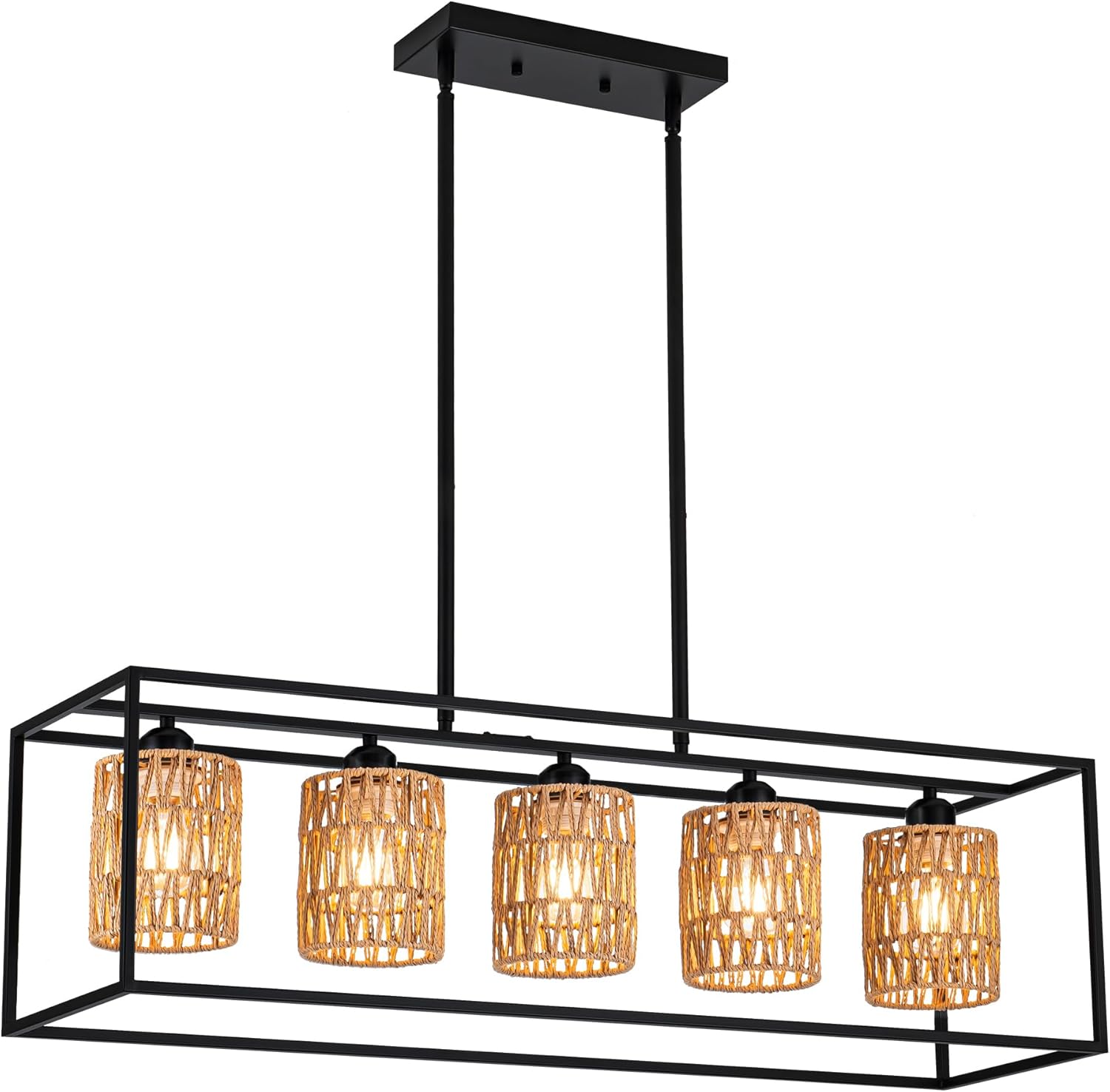 Photo 1 of  Rattan Kitchen Island Lighting, 5-Light Boho Chandelier Dining Room Light Fixtures Over Table, Modern Rustic Hanging Kitchen Lights, Farmhouse Chandeliers for Dining Room Kitchen Island 