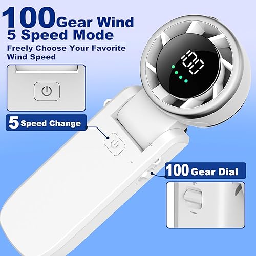 Miniatura 3 de Ventilador turbo portátil de mano, viento de 100 engranajes, mini ventilador de mano personal plegable 3 en 1 con refrigeración turbo de aire