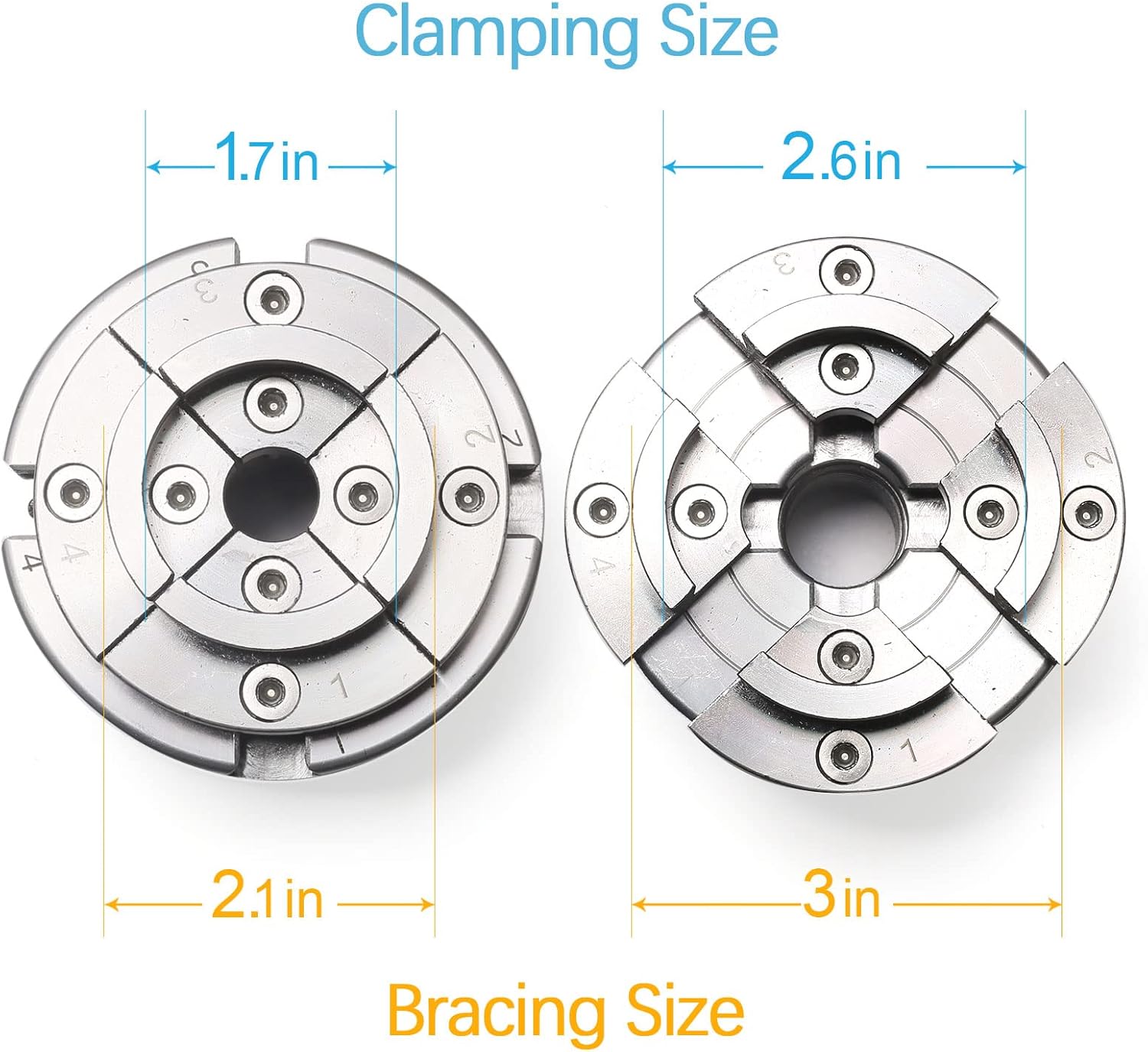 FJL FORCE Wood Lathe Chucks 3.75-Inch, 4-Jaw Self-Centering Keyed Wood Lathe Chuck Set, Wood Turning Chuck 1inchx8Tpi Thread & 3/4"x16Tpi Adapter - - 