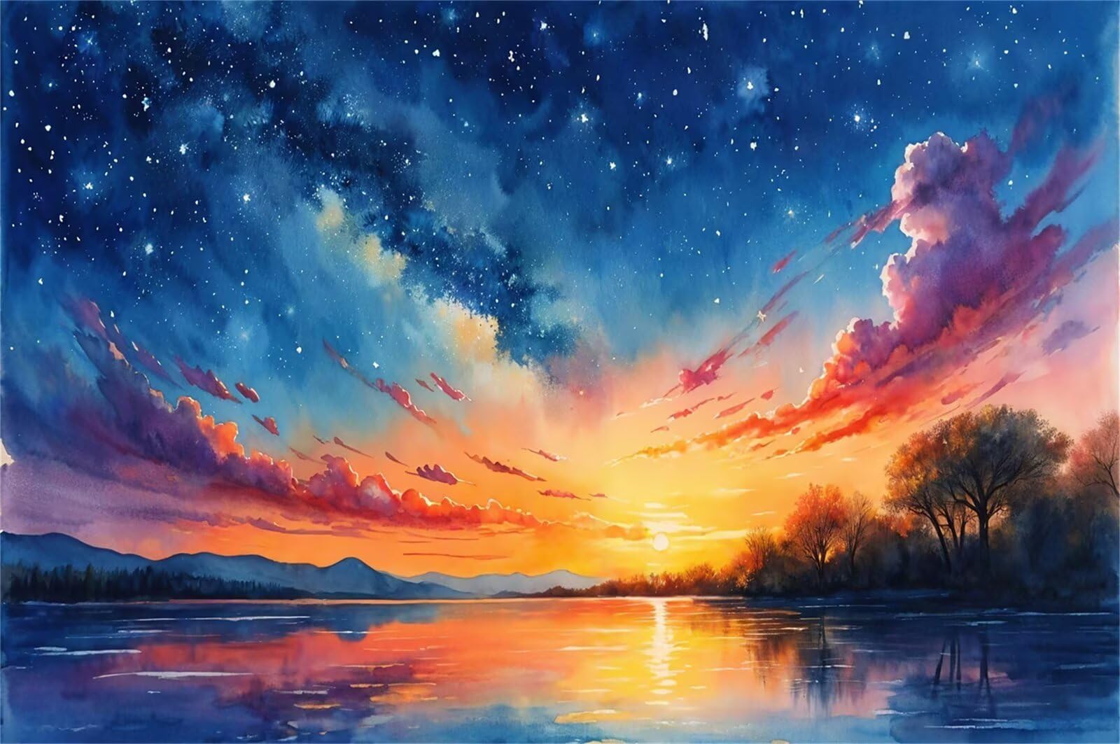 Puzzle de 4000 Piezas para Adultos - Atardecer Acuarela - Rompecabezas Premium con Reverso de Letras para Clasificación, Regalo de Gama Alta para Aficionados, 141x87 cm