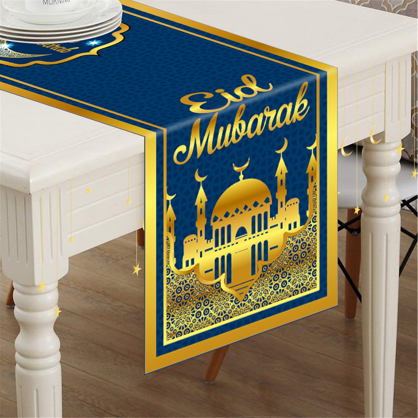 Gukasxi Eid Mubarak tafelloper 180 x 33 cm Ramadan Mubarak tafelkleed tafelkleed ster maan decoratief Ramadan Kareem tafelkleed decoratie voor Eid Ramadan Mubarak thuis kamer eettafel decoratie