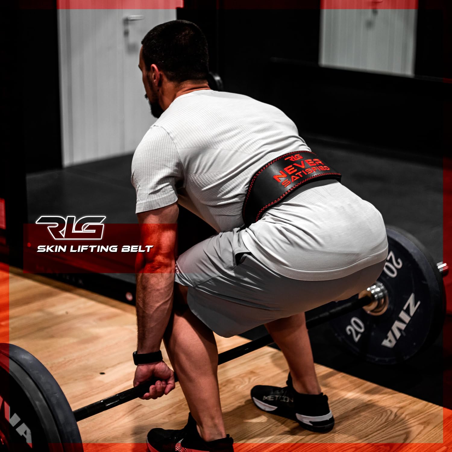 RL Grips - Cintura da Palestra in Pelle per Sollevamento Pesi - Supporto Lombare Bodybuilding Uomo Donna - Cintura Powerlifting Sollevamento Fitness