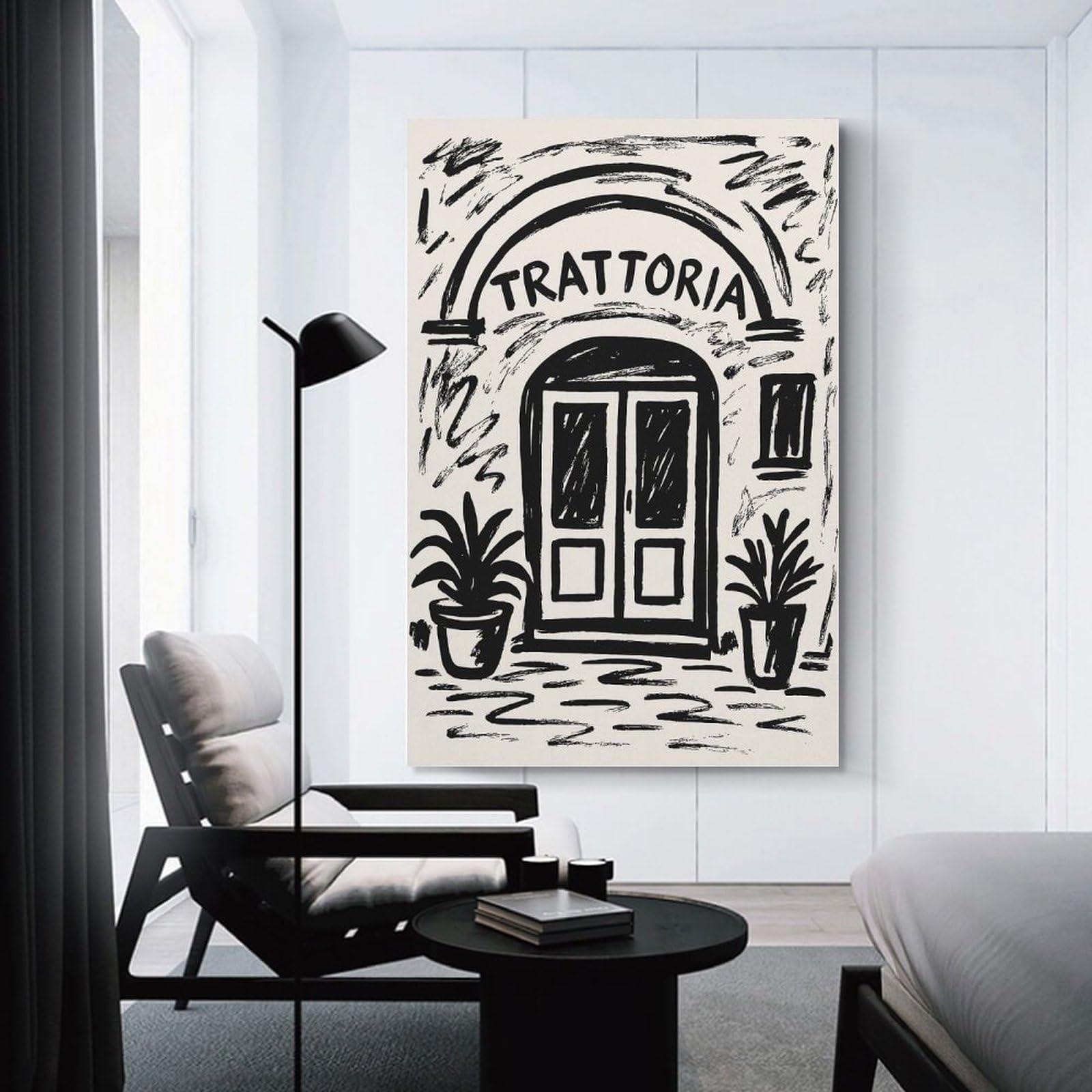 Junmoney Decorative Canvas Print Trattoria Illustration, 20x30inch(50x75cm), for Office, Study Or Home Workspace, Decorative Artwork for Productive Spaces