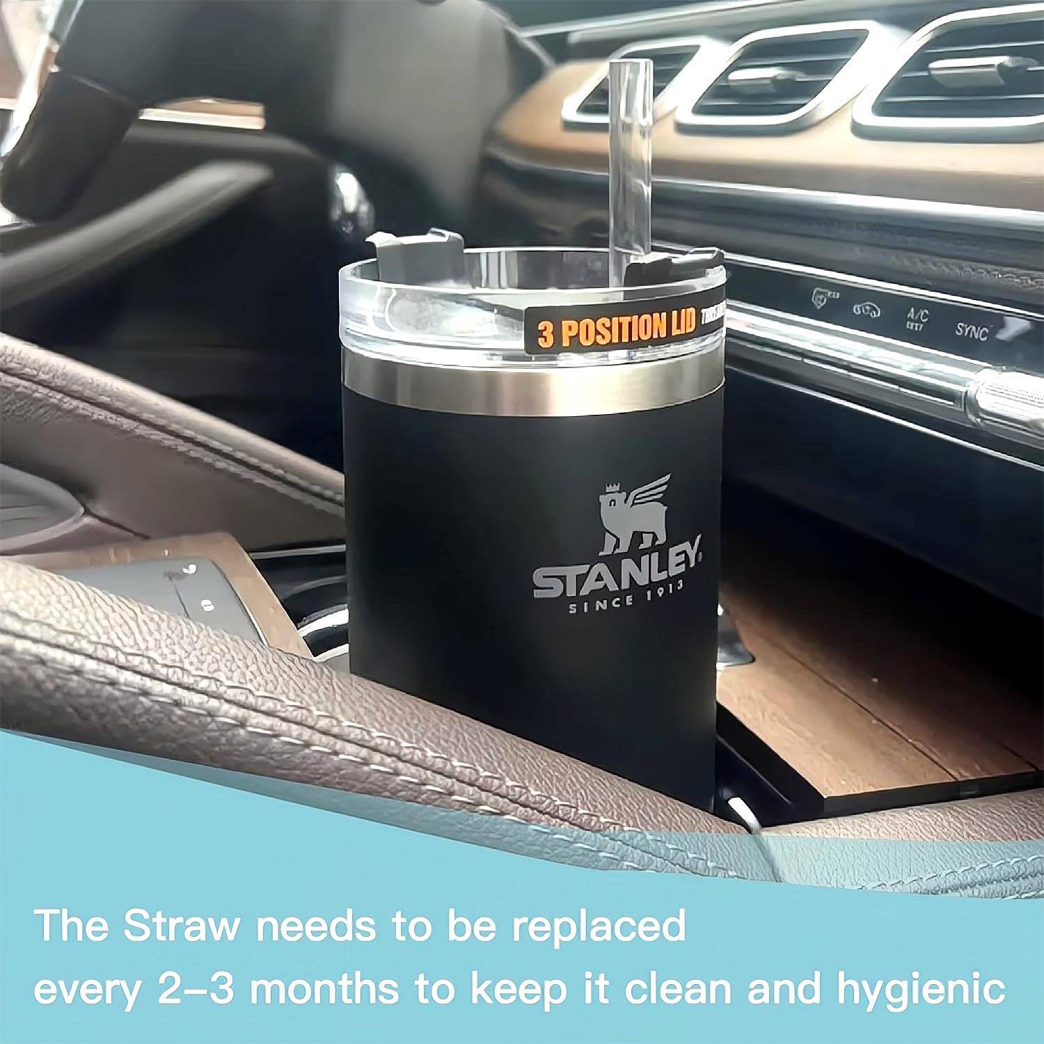 ALINK 6 stuks herbruikbare rietjes voor Stanley Adventure Travel Tumbler, plastic rietjes, compatibel met 40 oz Stanley Tumbler-zwart