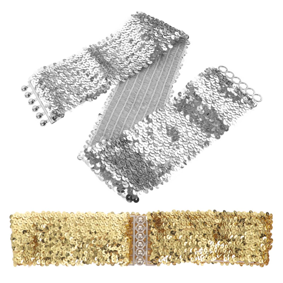 Healeved 8 Piezas Cinturón Elástico de Lentejuelas para Mujer, Ajustable Acentúa Curvas, Adecuado para Fiestas y Carnavales, Tejido y Aleación de Zinc