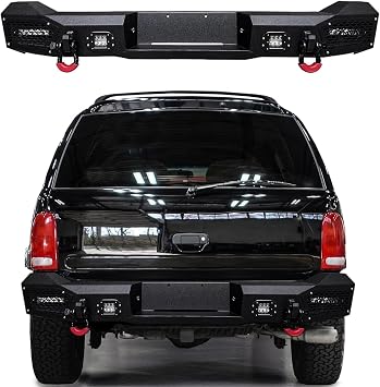 Compatible with 1998-2003 Durango Rear Bumper Textured Black Steel with Light and D-ring