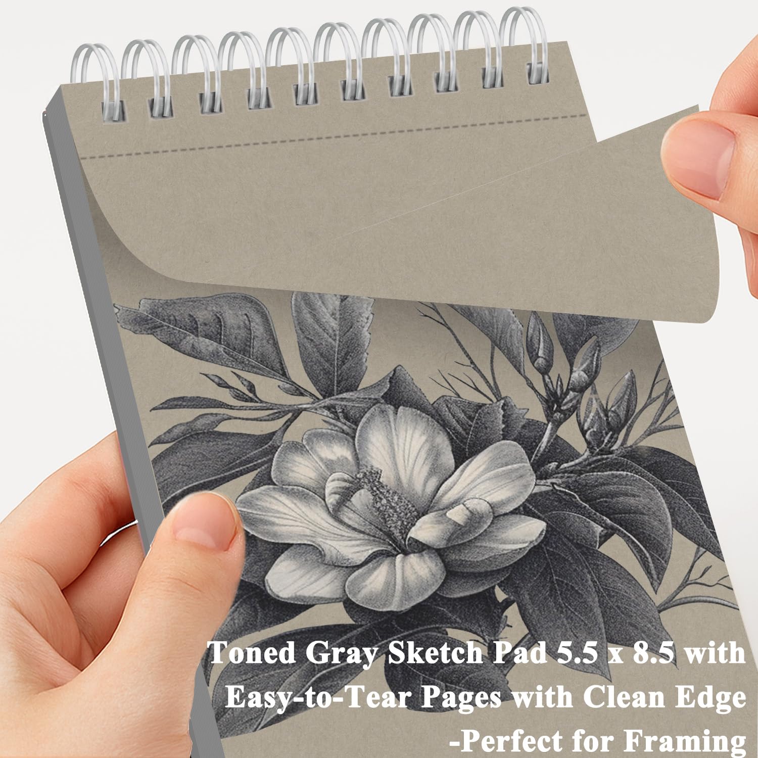 Cuaderno de bocetos gris tonificado de 5.5 x 8.5 pulgadas, 50 hojas (85 libras/130 g/m²), papel gris tonificado, cuaderno skech de tapa dura encuadernado en espiral para dibujo de resaltados y bocetos