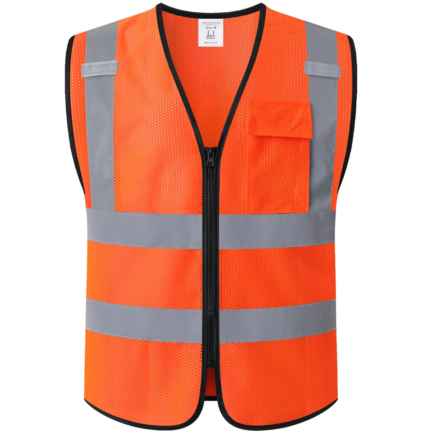 Kazsaifo Hi Vis Reflective Safety Vest for Men Women Work,Mesh High Visibility Class 2 Construction Vest with Chest Pocket and Zipper Front,Meets ANSI