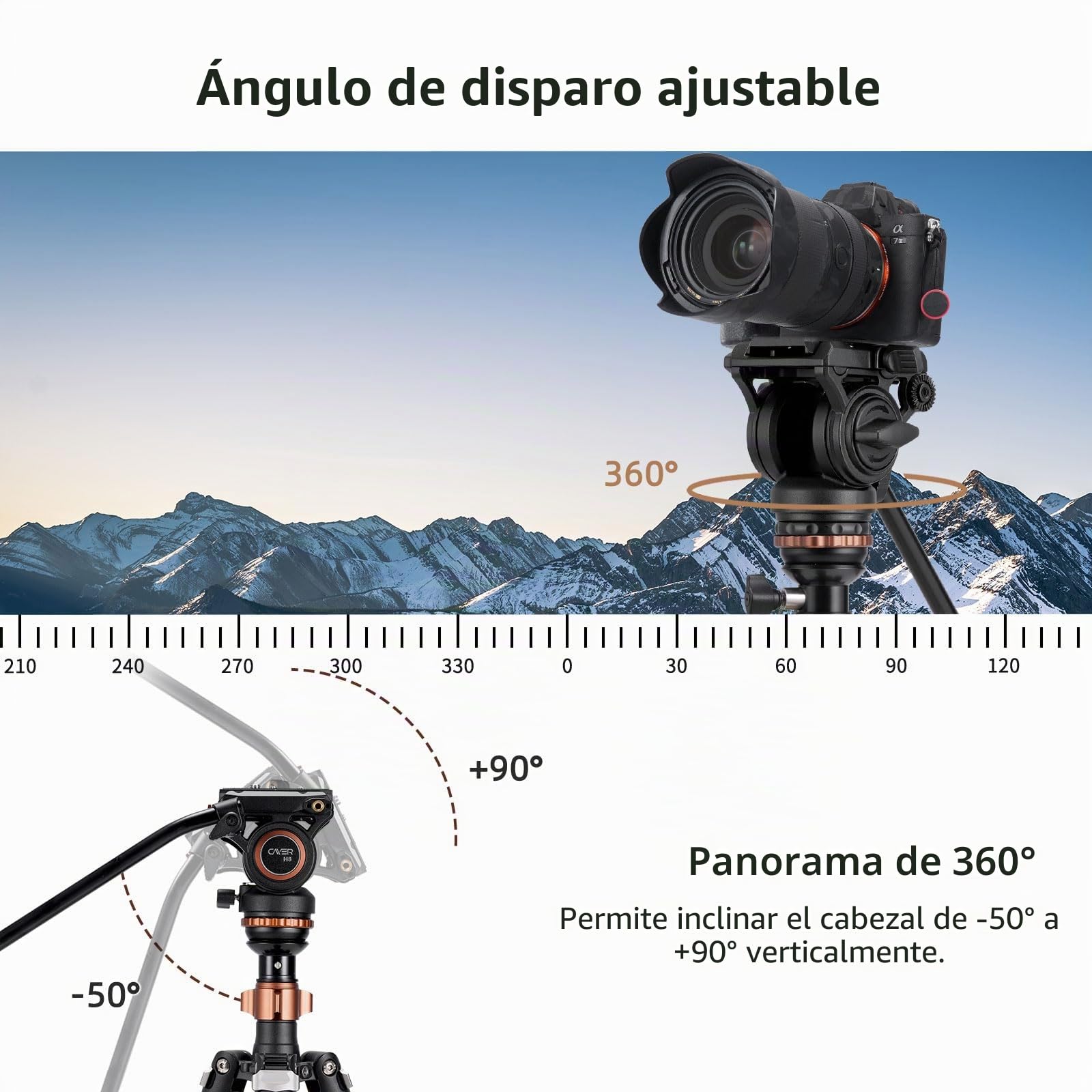 Cayer CF2451 Trípode de Video de Fibra de Carbono de 74 Pulgadas con Cabezal de Arrastre Fluido, trípode Compacto de 4 Secciones DSLR Convertible a monopié, para cámara Canon Nikon Sony DSLR