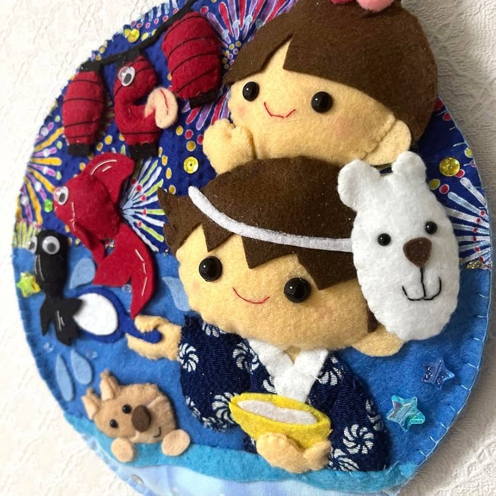 フェルトリース・フェルトフレーム飾り・専用 Amazon.co.jp: フェルトリース夏祭りリース金魚すくい壁飾り