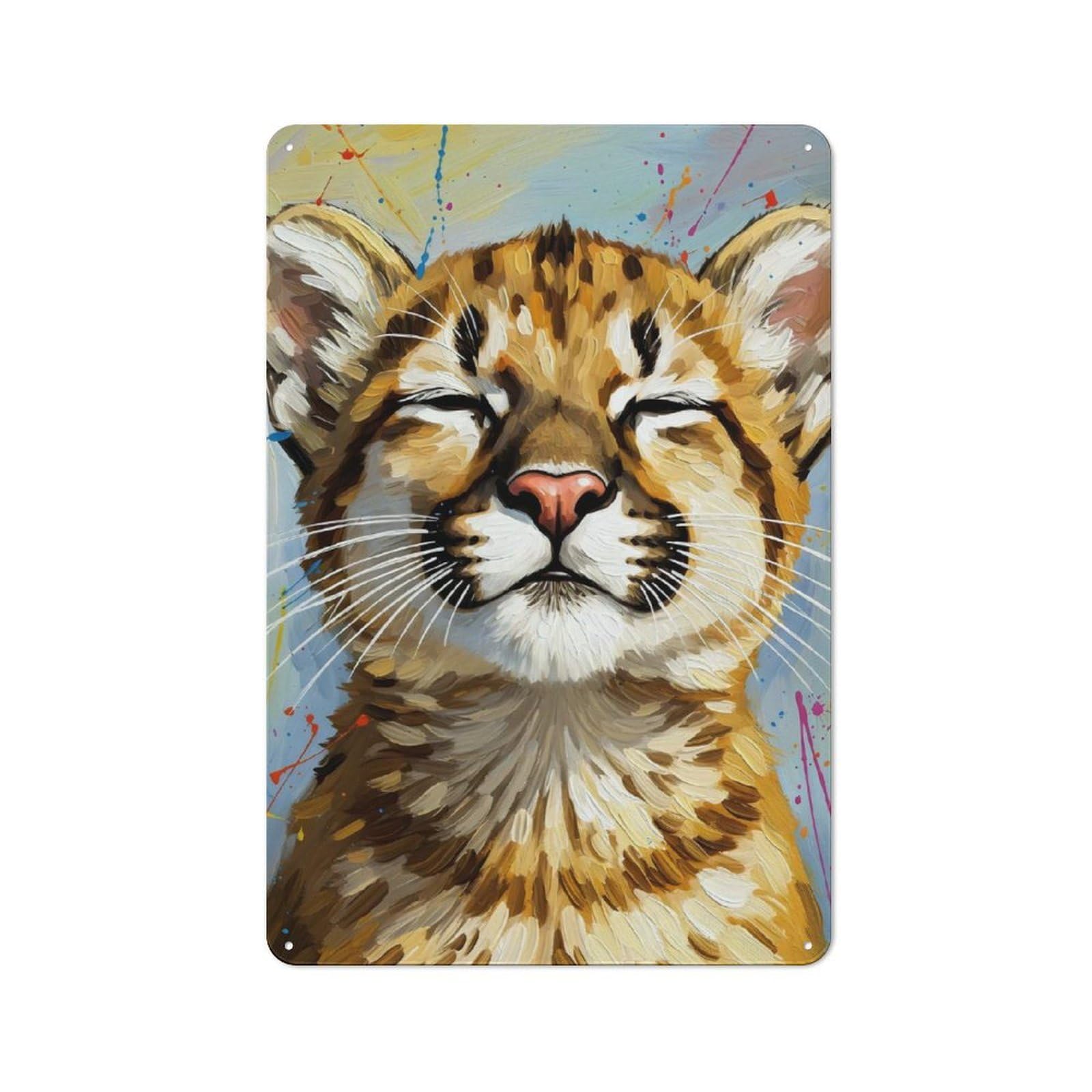 Retro Metal Sign 30x20cm Featuring Content Cougar Cub Portrait Painting, Home Bar Decor for Pub, Home Bar, Shed Or Man Cave