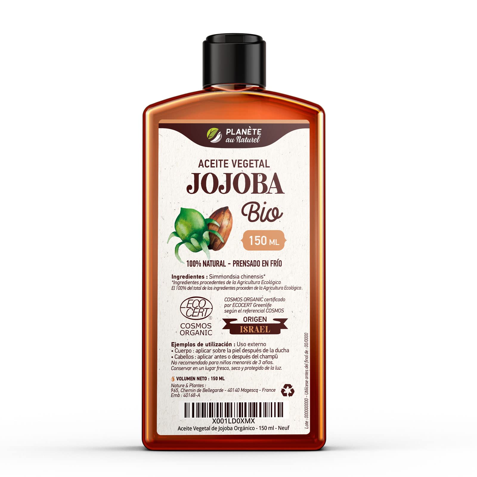Aceite Vegetal de Jojoba Orgánico 150 ml - 100% Puro, Natural y Prensado en Frío