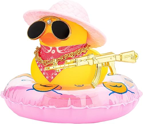 wonuu Decoración de pato de goma para automóvil, accesorios de decoración de tablero de instrumentos de pato vaquero occidental con mini anillo de