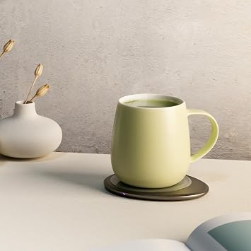 Ui 3 Self-Heating Mug Set Verde Green | 12 fl oz / 355 mL Ceramic Coffee & Tea Mug Set with Heating Pad