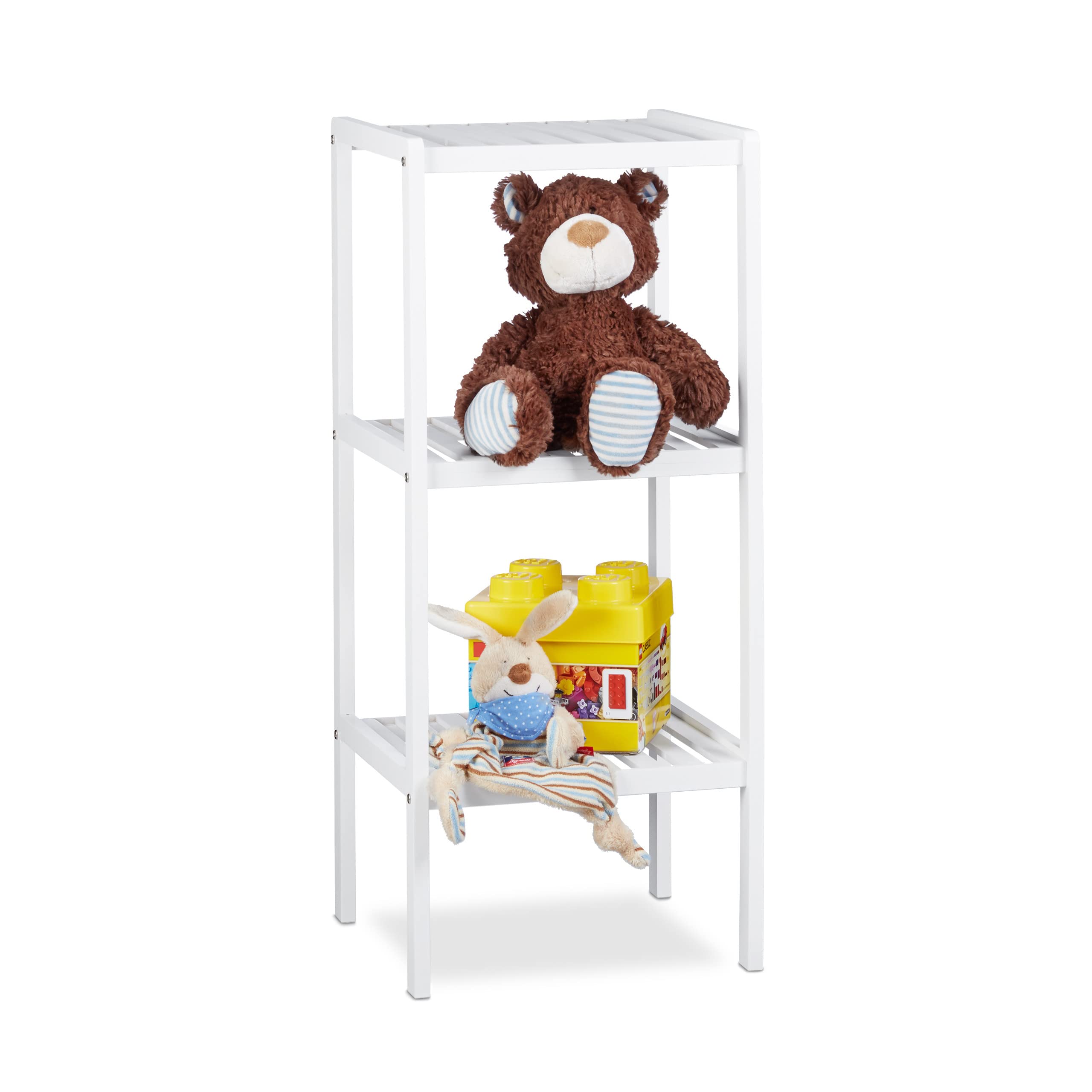 Relaxdays Estantería de bambú para baño, 3 estantes, Madera, de pie, bambú, para Cocina, 80 x 34,5 x 33 cm, Blanco
