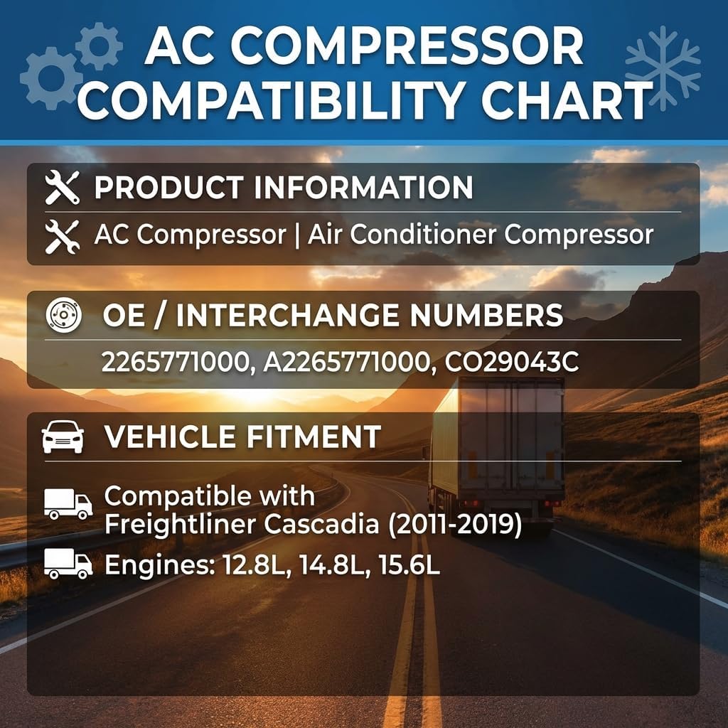 2265771000 AC Compressor and Clutch Assembly for Freightliner Cascadia 2011-2019, 10S15C Style, Premium A/C Clutch Replacement Replaces CO 29043C
